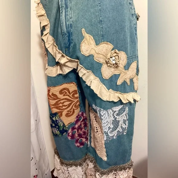 Upcycled Patchwork Bloomers One Size S-L Reworked Boho Hippie Frayed OOAK Unique - Picture 6 of 16